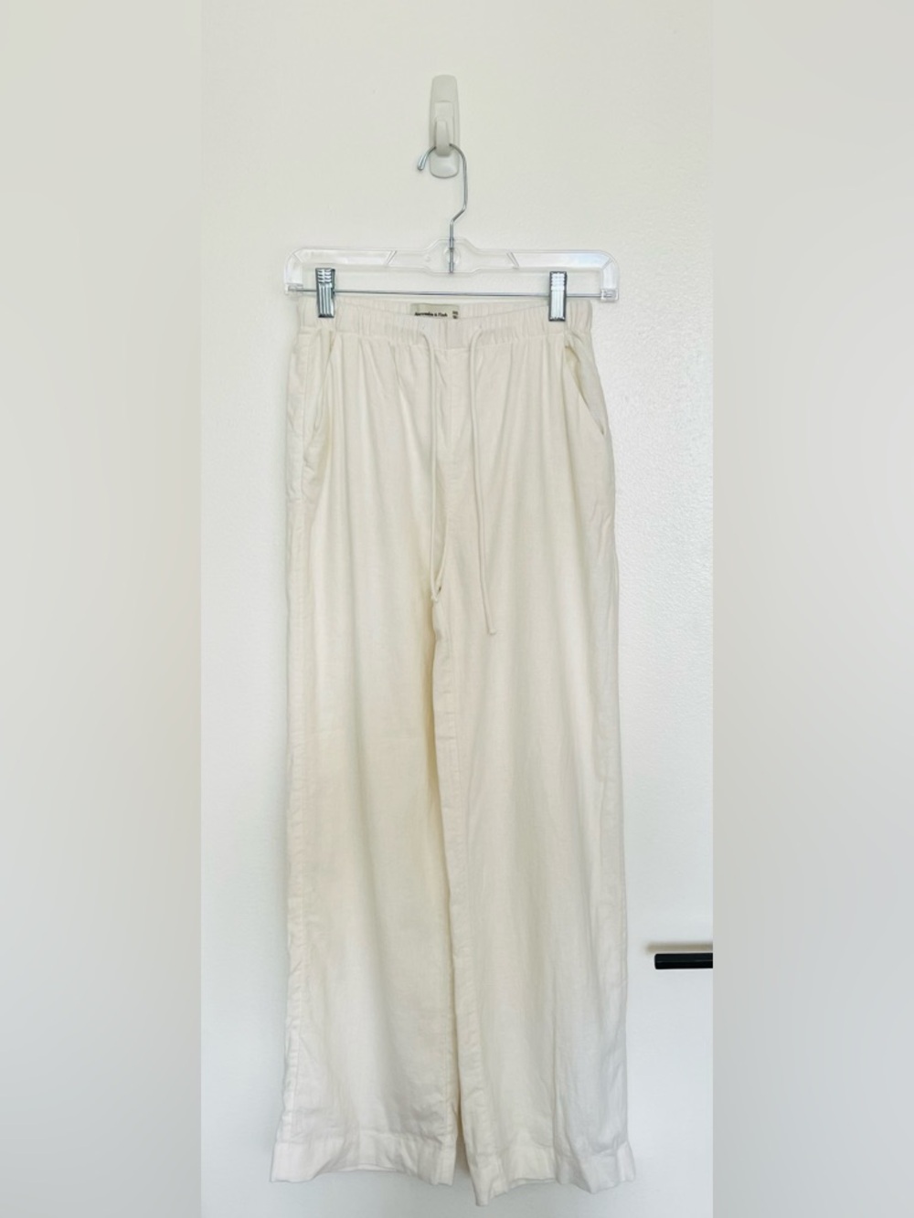 NWOT Abercrombie & Fitch A&F Linen-Blend Pull-On wide leg pant white XXS - Picture 5 of 9